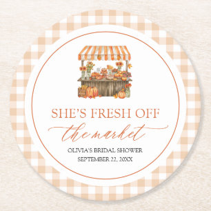 Fall Orange Fresh Off The Market Bridal Shower Round Paper Coaster