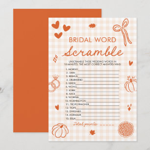 Fall Orange Gingham Bridal Word Scramble Game Invitation