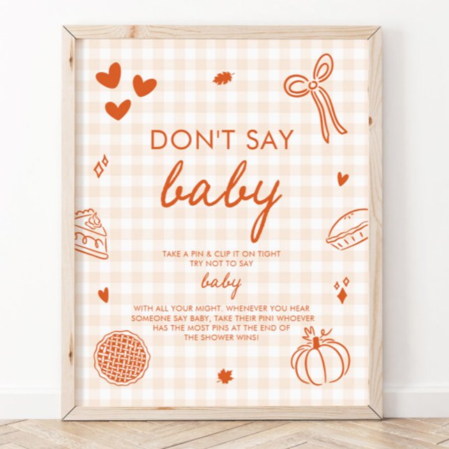 Fall Orange Gingham Cutie Pie Don't Say Baby Game Poster (Fall Orange Gingham Cutie Pie Don't Say Baby Game Sign)