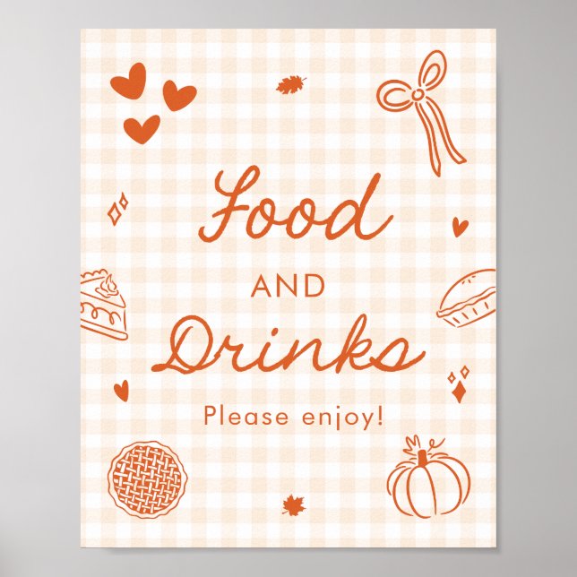 Fall Orange Gingham Cutie Pie Food and Drinks Sign (Front)