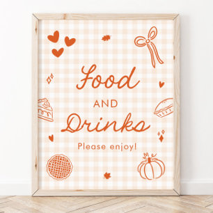 Fall Orange Gingham Cutie Pie Food and Drinks Sign