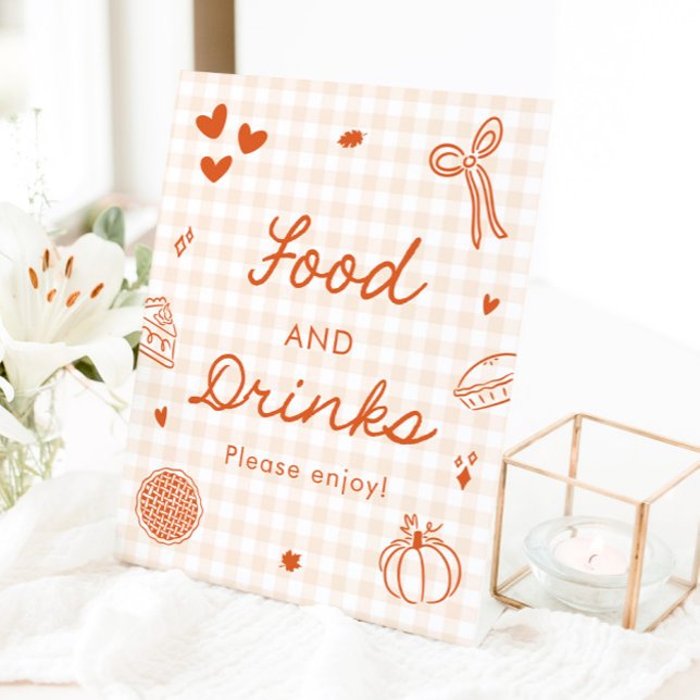 Fall Orange Gingham Cutie Pie Food and Drinks Sign (Fall Orange Gingham Cutie Pie Food and Drinks Sign)