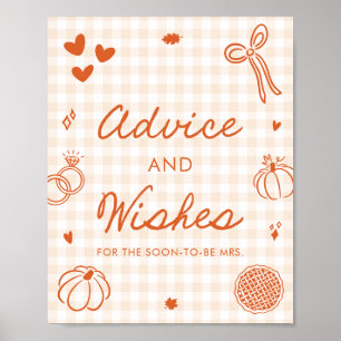 Fall Orange Gingham Hand Drawn Advice and Wishes Poster
