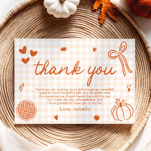 Fall Orange Gingham Hand Drawn Bow Thank you card