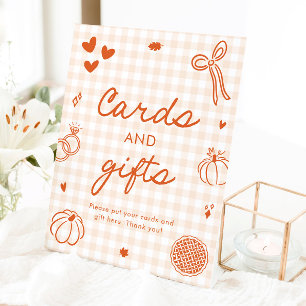 Fall Orange Gingham Hand Drawn Cards and Gifts Pedestal Sign