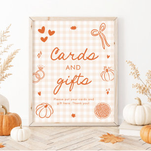 Fall Orange Gingham Hand Drawn Cards and Gifts Poster