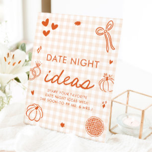 Fall Orange Gingham Hand Drawn Date Night Ideas Pedestal Sign