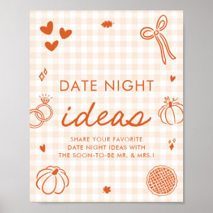 Fall Orange Gingham Hand Drawn Date Night Ideas Poster