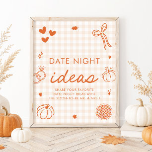 Fall Orange Gingham Hand Drawn Date Night Ideas Poster