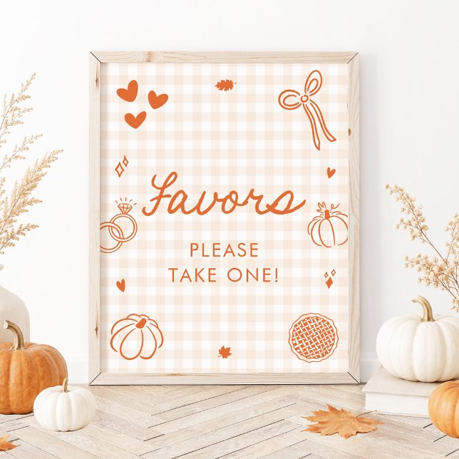 Fall Orange Gingham Hand Drawn Favours Sign (Fall Orange Gingham Hand Drawn Favors Sign)
