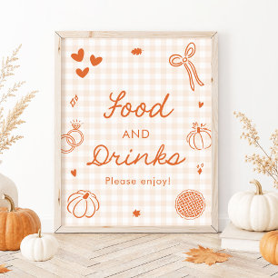 Fall Orange Gingham Hand Drawn Food and Drinks Poster