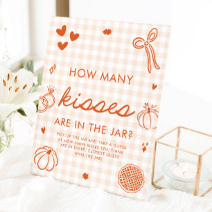 Fall Orange Gingham Hand Drawn How Many Kisses Pedestal Sign