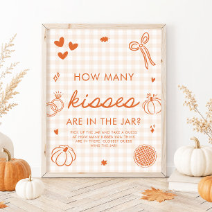 Fall Orange Gingham Hand Drawn How Many Kisses Poster