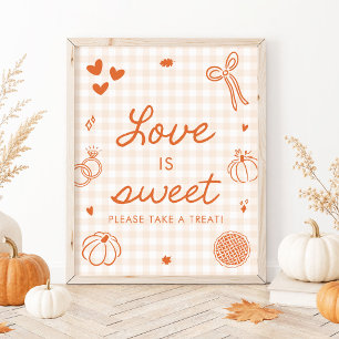 Fall Orange Gingham Hand Drawn Love is Sweet Sign