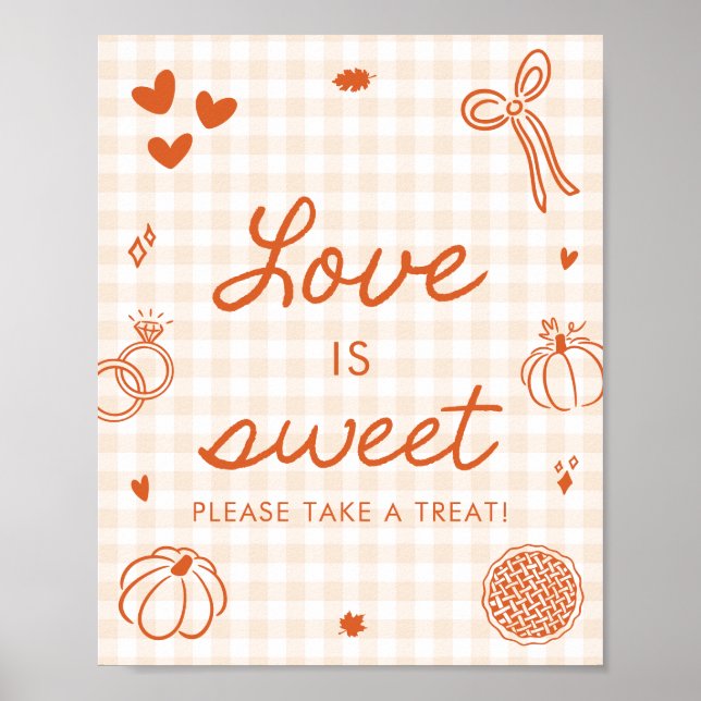 Fall Orange Gingham Hand Drawn Love is Sweet Sign (Front)