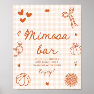 Fall Orange Gingham Hand Drawn Mimosa Bar Sign