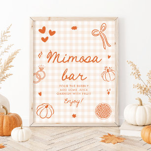 Fall Orange Gingham Hand Drawn Mimosa Bar Sign