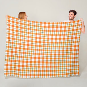 FALL ORANGE GREEN WHITE PLAID PATTERNS FLEECE BLANKET