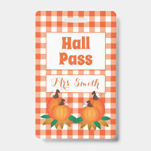 Fall orange Hall Pass with Name ID Badge