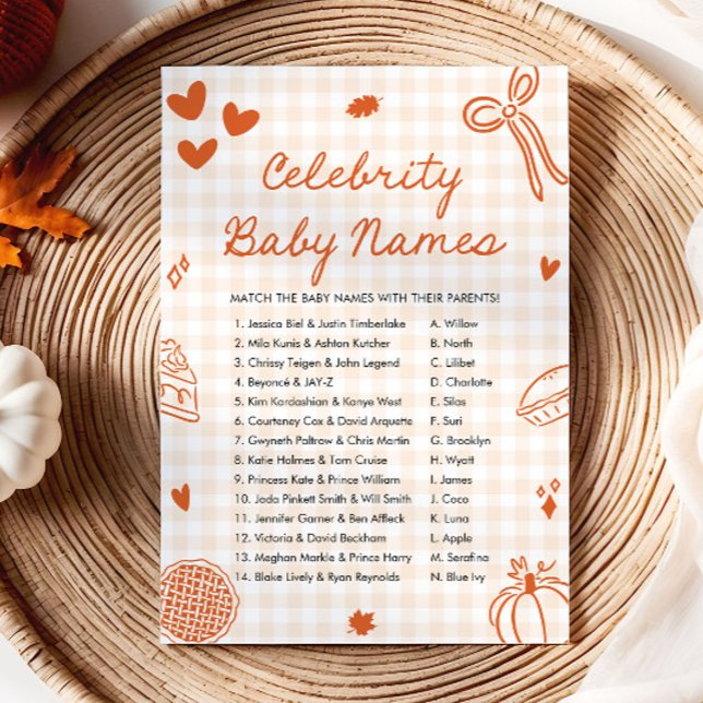 Fall Orange Hand Drawn Celebrity Baby Name Game Invitation (Fall Orange Hand Drawn Celebrity Baby Name Game)
