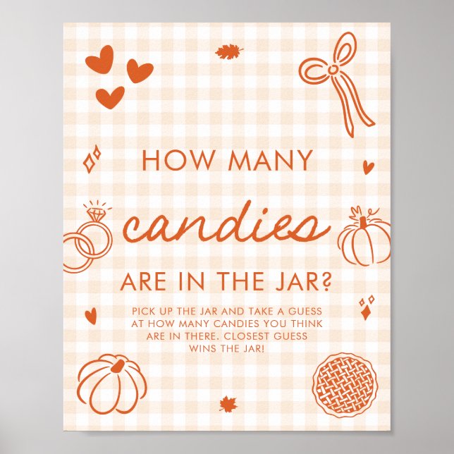 Fall Orange Hand Drawn Guess How Many Candies Game Poster (Front)