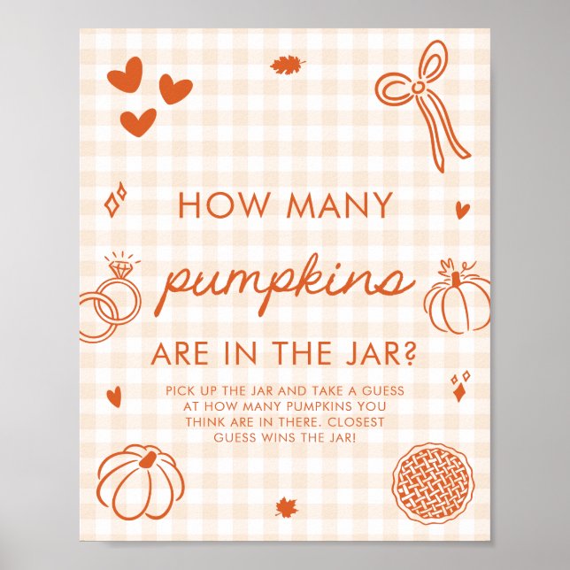 Fall Orange Hand Drawn Guess How Many Pumpkins Poster (Front)