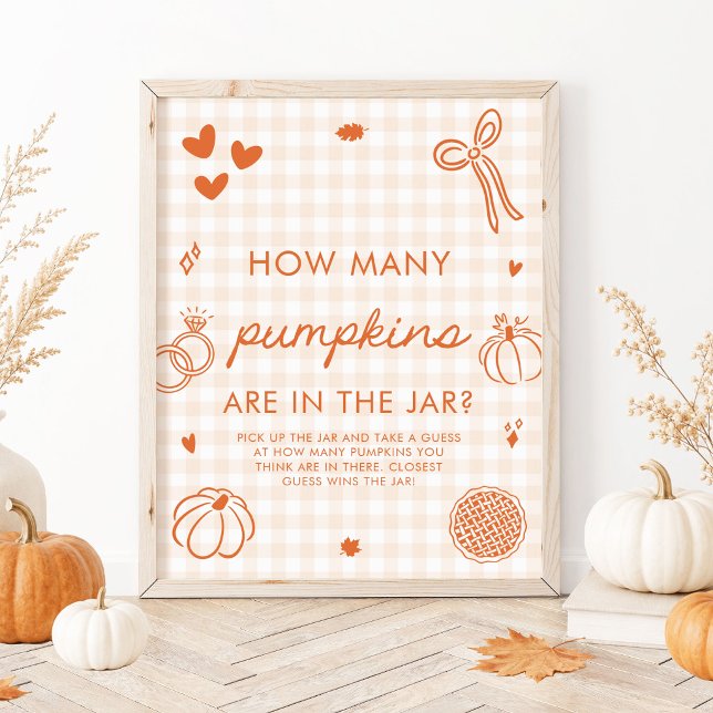 Fall Orange Hand Drawn Guess How Many Pumpkins Poster (Fall Orange Hand Drawn Guess How Many Pumpkins Game Sign)