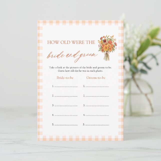 Fall Orange How Old Were The Bride & Groom Game Invitation (Standing Front)
