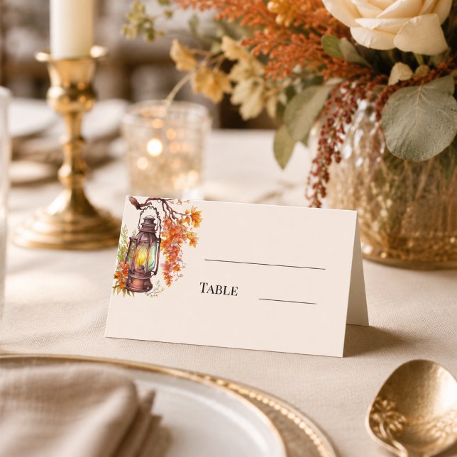 Fall orange lantern rustic country wedding place card (Creator Uploaded)