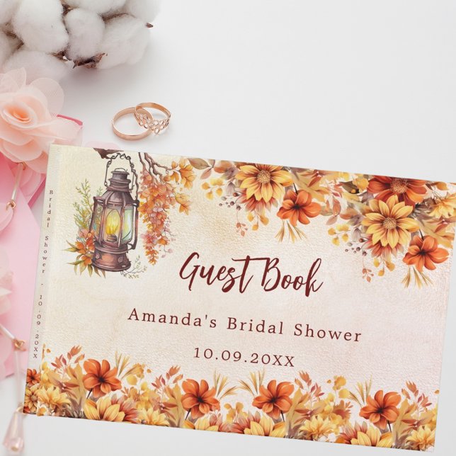 Fall orange leaves lantern country Bridal Shower Guest Book (Creator Uploaded)
