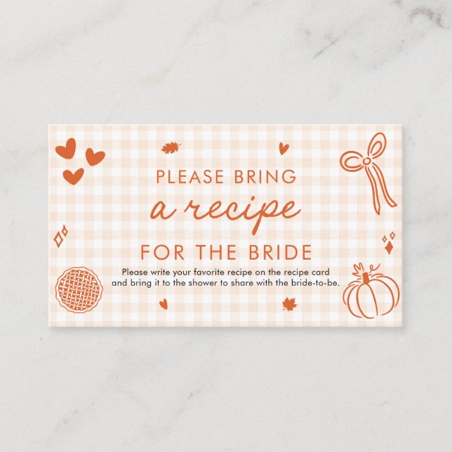 Fall Orange Please Bring A Recipe for Bride Game Enclosure Card (Front)