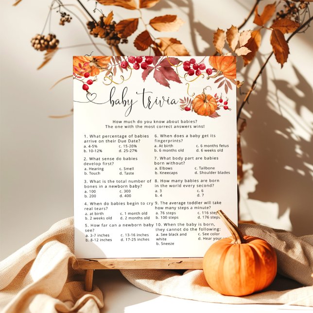 Fall orange pumpkin Baby trivia baby shower game (Creator Uploaded)