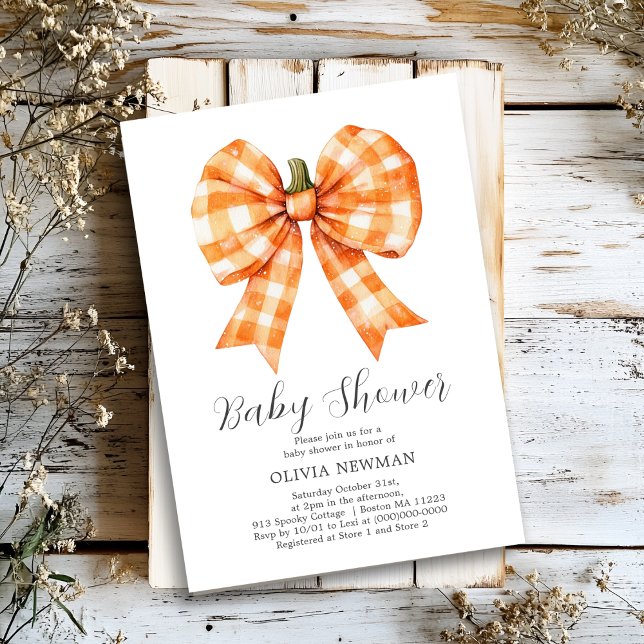 Fall Orange Pumpkin Coquette Bow Baby Shower Invitation (Creator Uploaded)