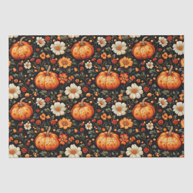 Fall Orange Pumpkins And Florals  Tissue Paper (Front)
