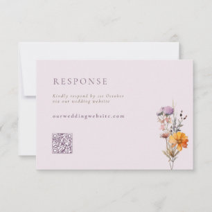 Fall Orange & Purple Wildflowers QR Code Wedding RSVP Card