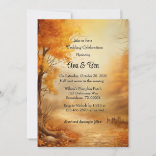 Fall Orange Tree Rustic Wedding Celebration Invitation