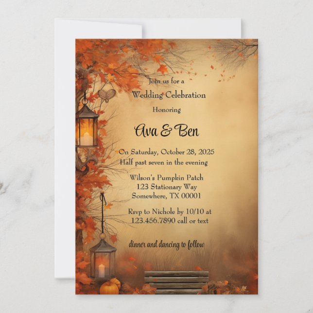 Fall Orange Trees Rustic Wedding Celebration Invitation (Front)