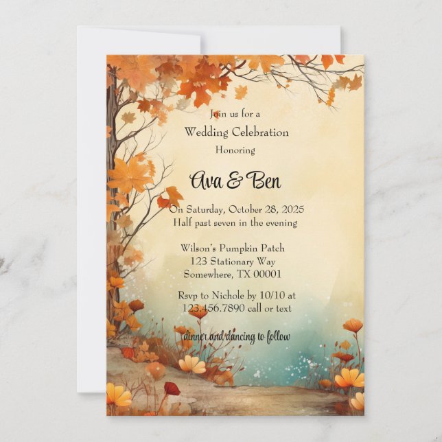 Fall Orange Trees Rustic Wedding Celebration Invitation (Front)