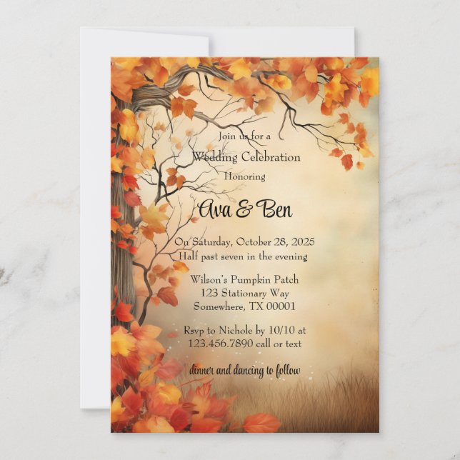 Fall Orange Trees Rustic Wedding Celebration Invitation (Front)