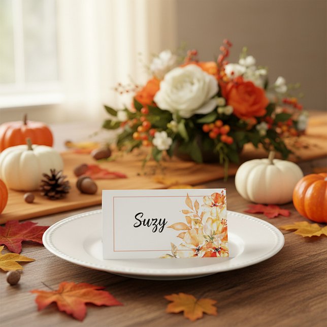 Fall orange watercolor floral place card (Creator Uploaded)