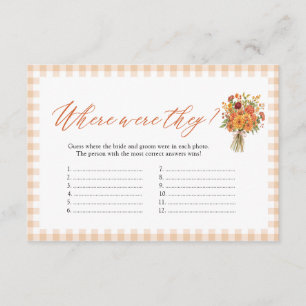Fall Orange Where were they Bridal Shower Game Enclosure Card