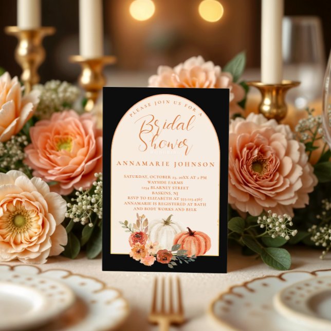 Fall Orange & White Pumpkins Florals on Black  Invitation (Creator Uploaded)