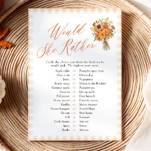 Fall Orange Would She Rather Bridal Shower Game Invitation