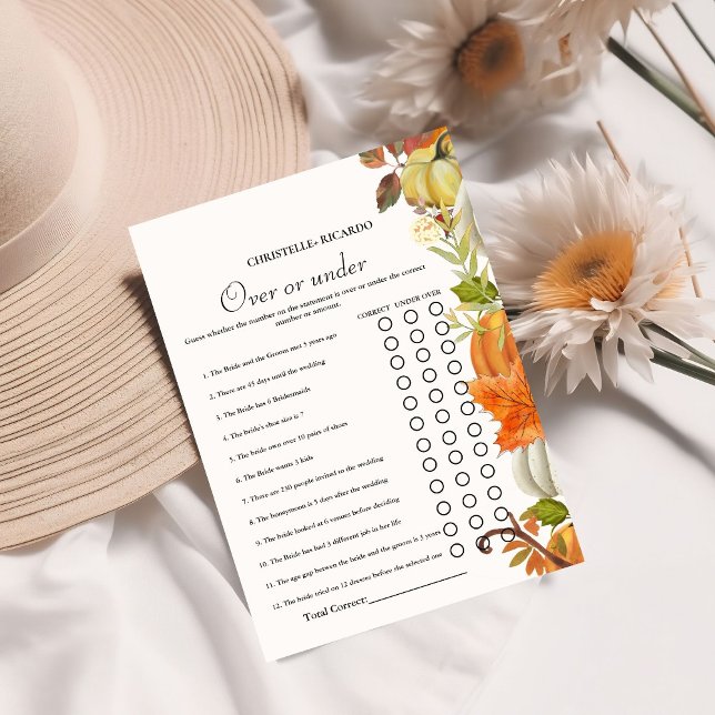 Fall Over or under bridal shower game Card (Creator Uploaded)