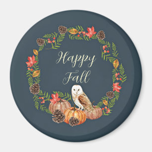 Fall owl and pumpkins with customisable text  magnet