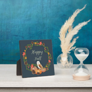 Fall owl and pumpkins with customisable text plaque