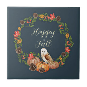 Fall owl and pumpkins with customisable text  tile