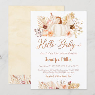 Fall Pampas Grass Pumpkin Baby Shower Invitation