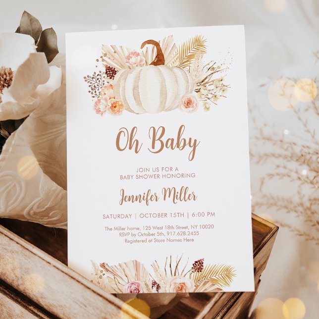 Fall Pampas Grass Pumpkin Baby Shower Invitation (Creator Uploaded)