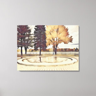 Fall park scenery canvas in golden tone print